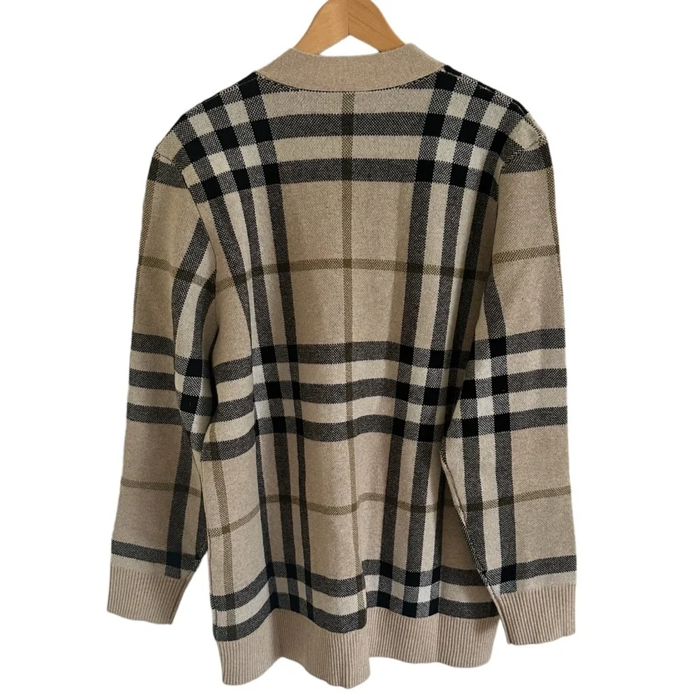 Burberry Signature Check Jacquard  Cardigan Wool Cashmere in Beige | size L - Picture 11 of 12